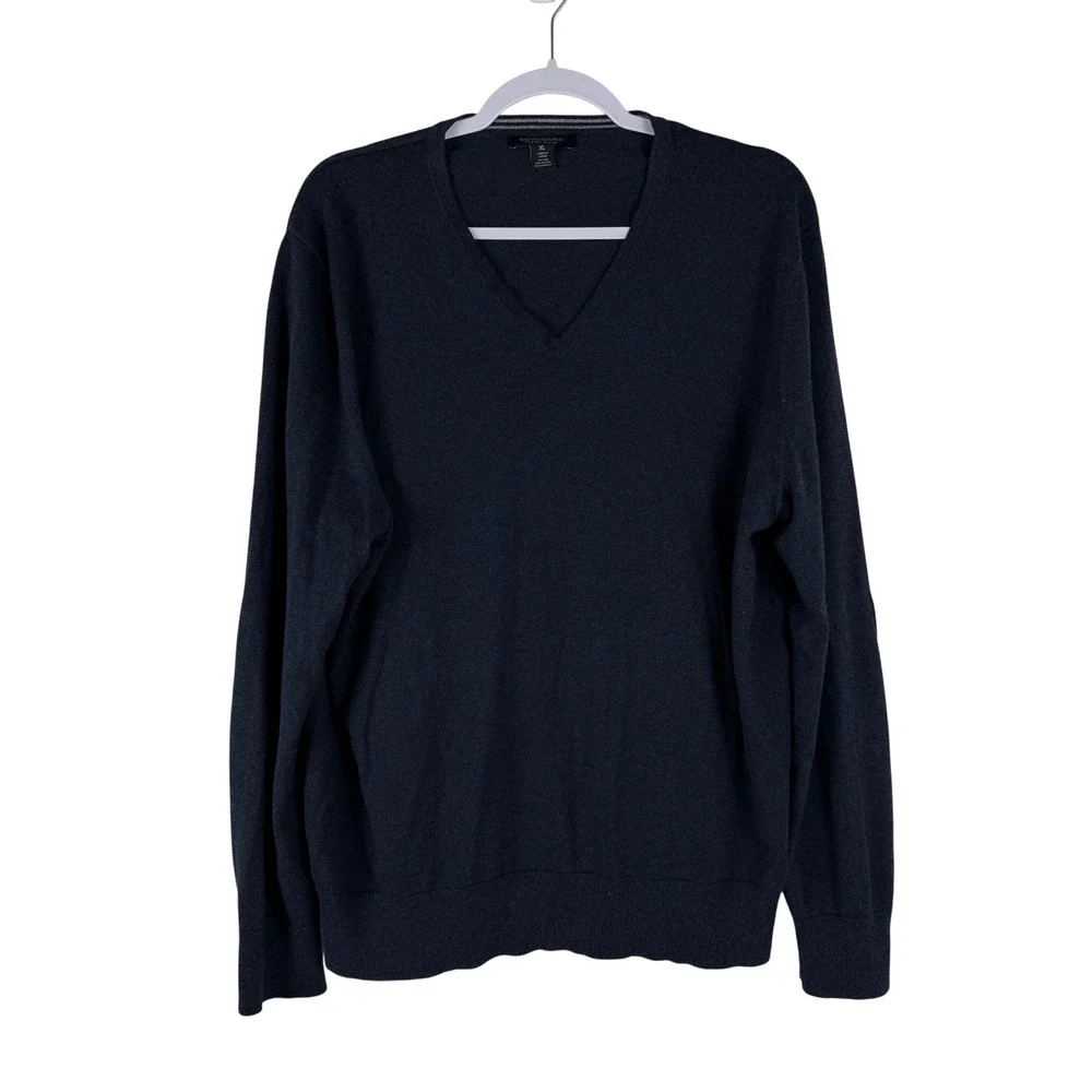 Banana Republic Luxury Blend V-Neck Sweater Mens‎ XL Silk Cotton Cashmere Navy